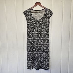 Boden Margot Scoop Neck Cap Sleeve Jersey Black White Print Midi Dress Sz 8L